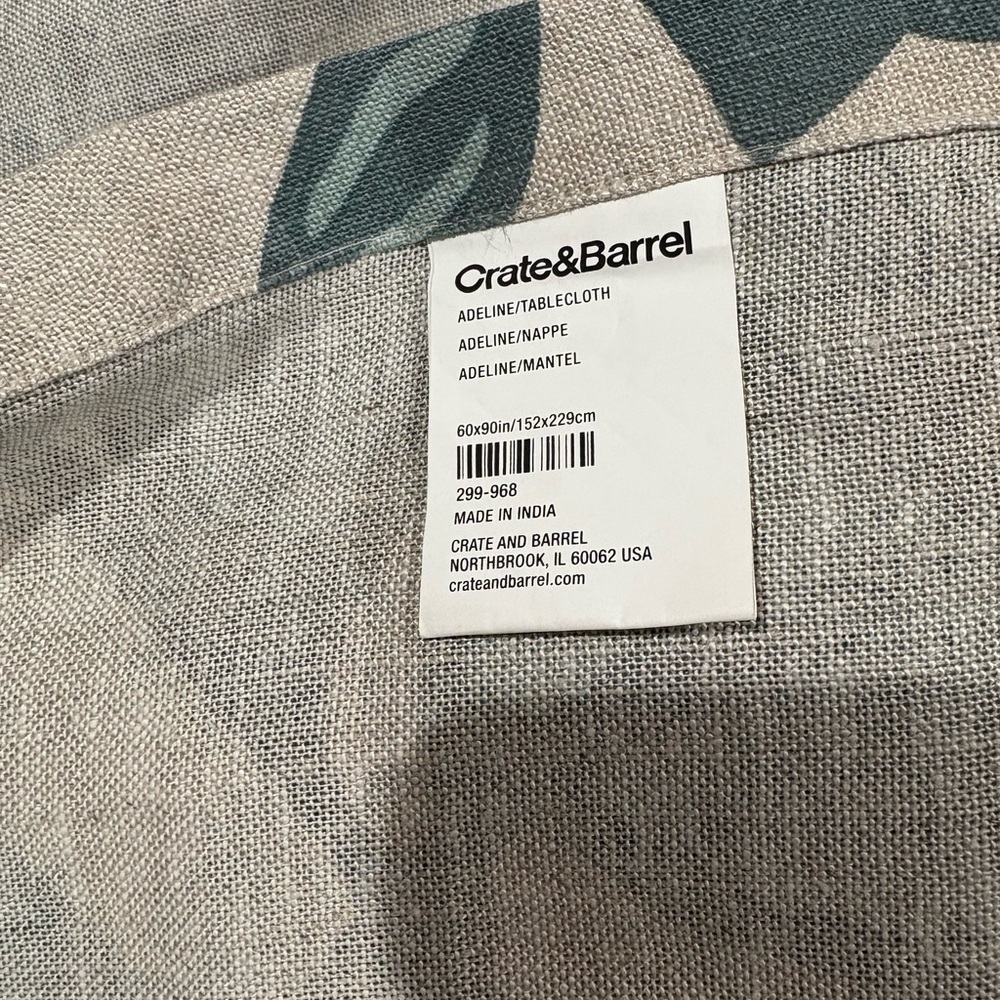 Crate&Barrel Adeline Tablecloth & 9 matching napkins - Gray and Blue